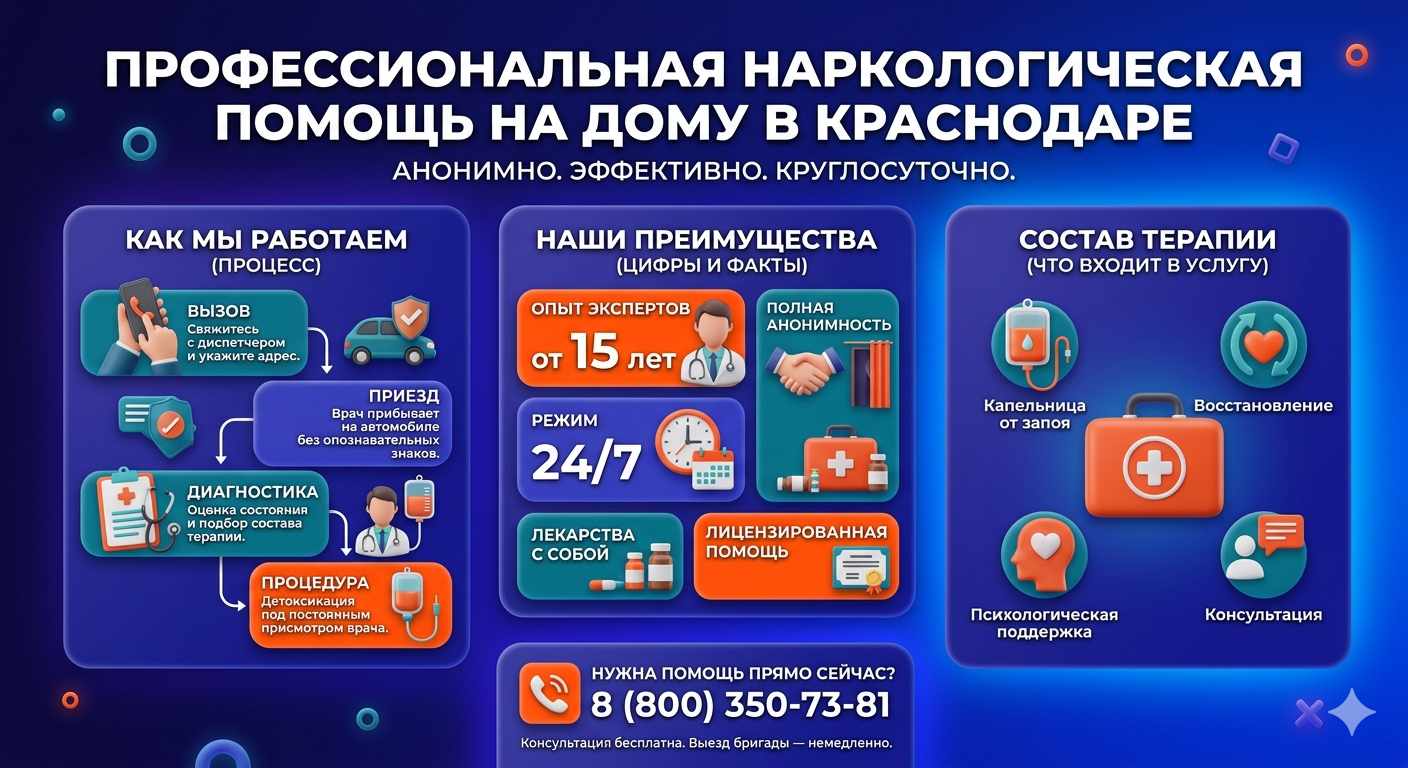 Инфографика о принципах лечения алкоголизма на дому в Борисоглебске: этапы вызова нарколога, преимущества анонимной детоксикации и состав медицинской помощи.